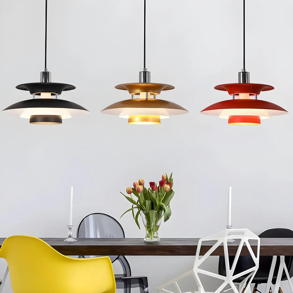 Multicolor Layered Geometric Dining Room Pendant Light Image - 2