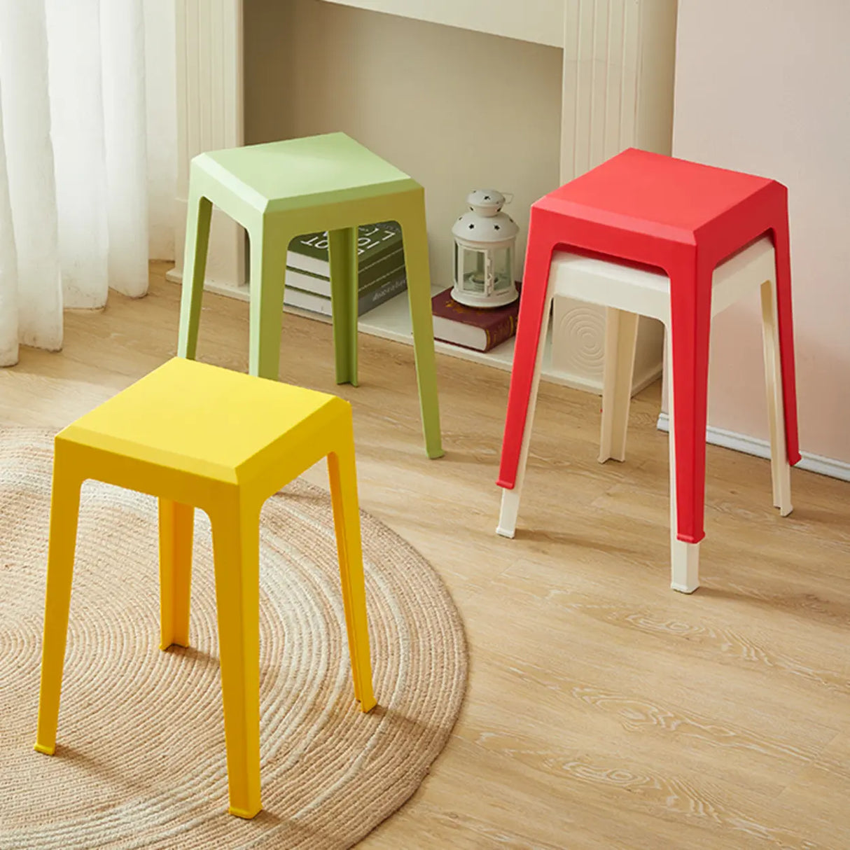 Multicolor Minimalist Square Plastic Backless Office Stool Image - 1