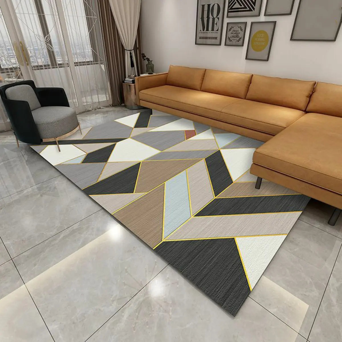 Mutlicolor Modish Geometric Polyester Anti-Slip Area Rug Image - 1