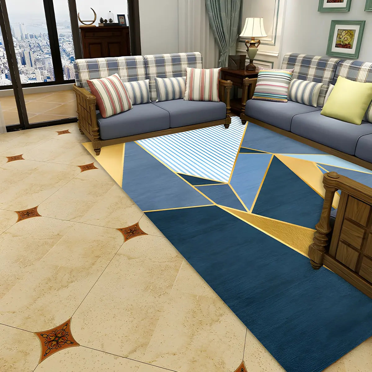 Mutlicolor Modish Geometric Polyester Anti-Slip Area Rug Image - 11