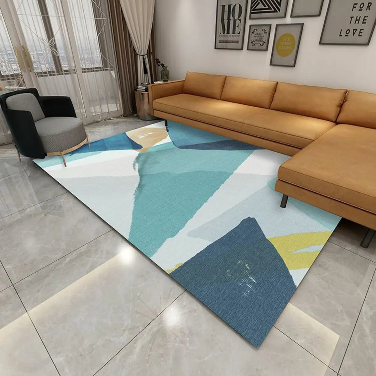 Mutlicolor Modish Geometric Polyester Anti-Slip Area Rug Image - 3