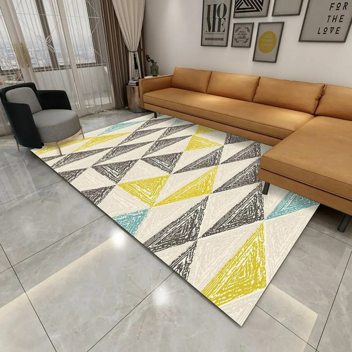 Mutlicolor Modish Geometric Polyester Anti-Slip Area Rug Image - 4