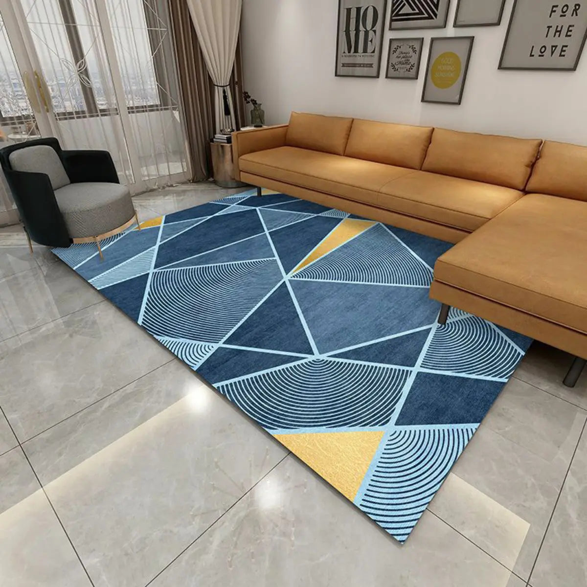 Mutlicolor Modish Geometric Polyester Anti-Slip Area Rug Image - 6