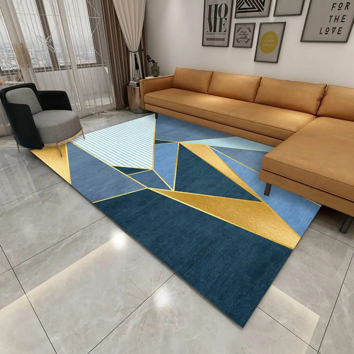Mutlicolor Modish Geometric Polyester Anti-Slip Area Rug Image - 7