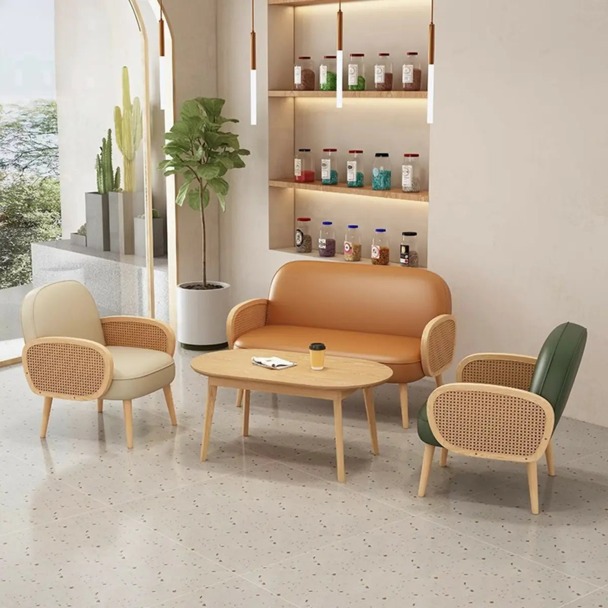 Nappa Leather Fixed Back Wooden Four Legs Arm Chair Image - 1