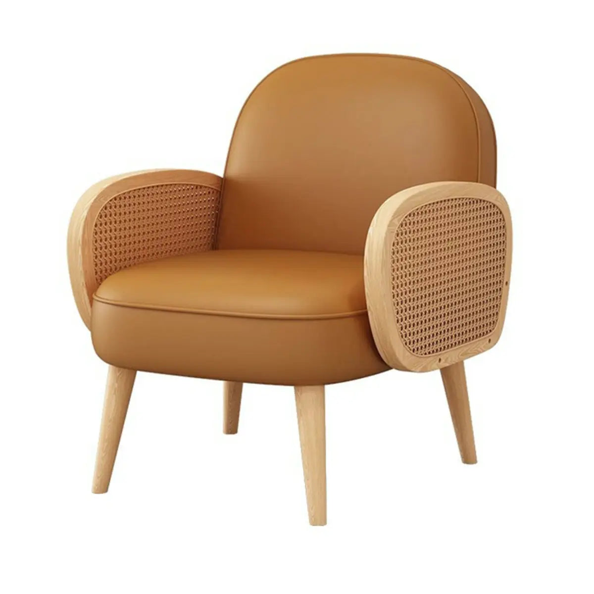 Nappa Leather Fixed Back Wooden Four Legs Arm Chair Image - 10