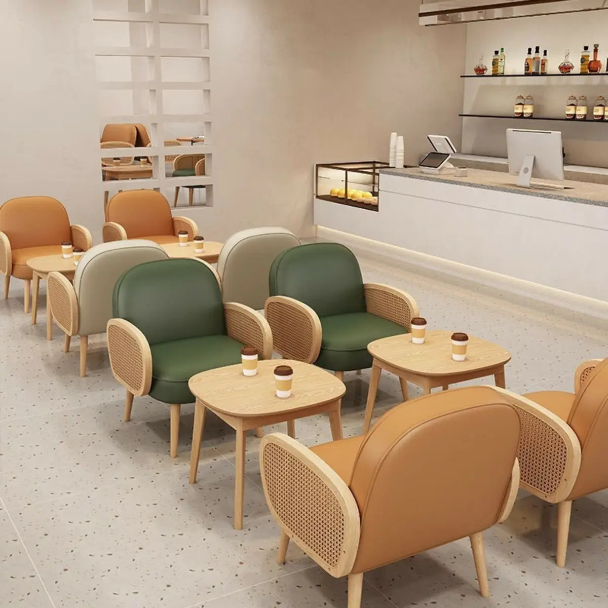 Nappa Leather Fixed Back Wooden Four Legs Arm Chair Image - 2