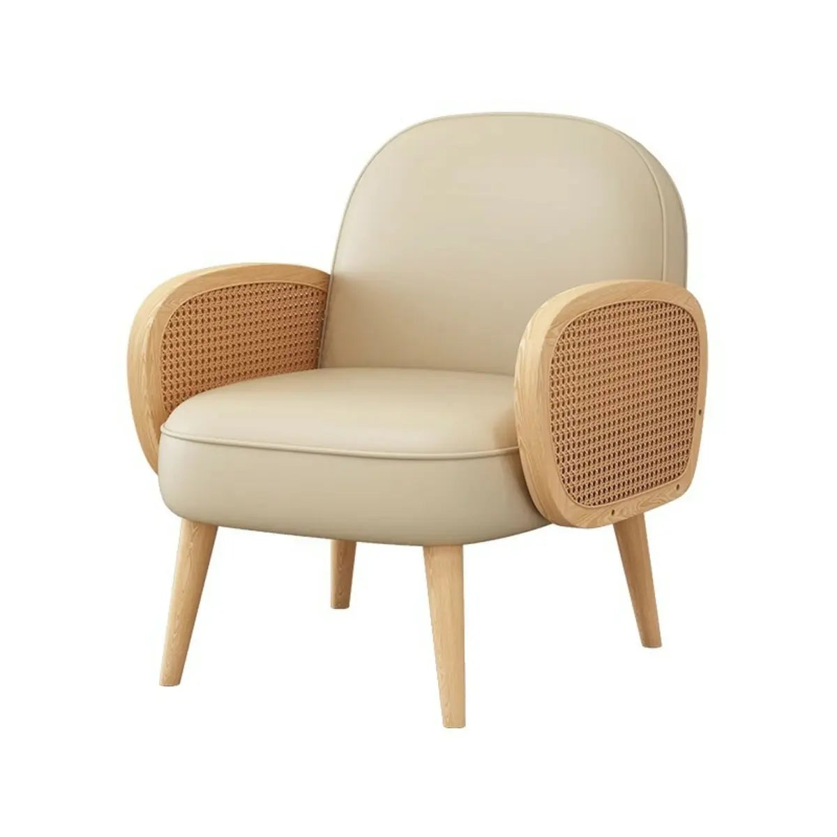 Nappa Leather Fixed Back Wooden Four Legs Arm Chair Image - 5