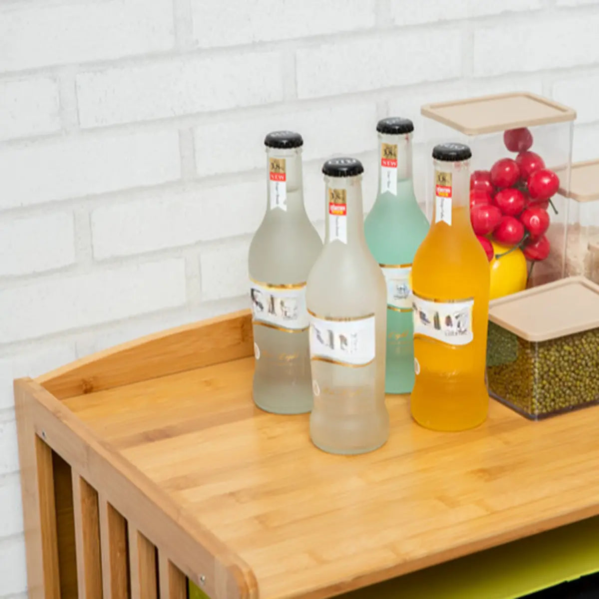 Narrow Bamboo Open Storage Buffet with Shelves and Hutch Image - 5