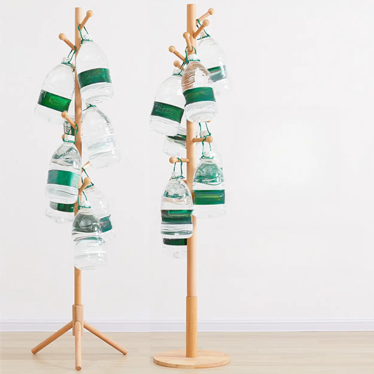 Narrow Minimalist Hooks Wood Natural Stand Tree Coat Rack Image - 1