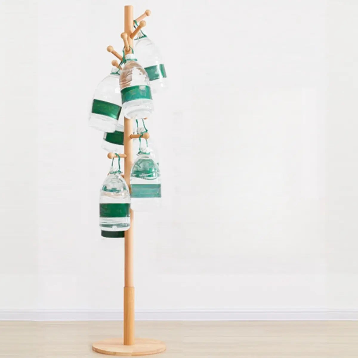 Narrow Minimalist Hooks Wood Natural Stand Tree Coat Rack Image - 4