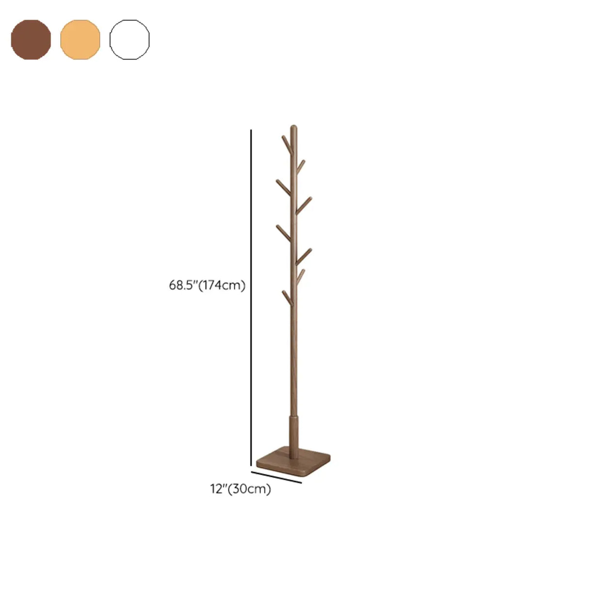 Narrow Walnut Wood Tree Coat Rack with Hooks and Storage