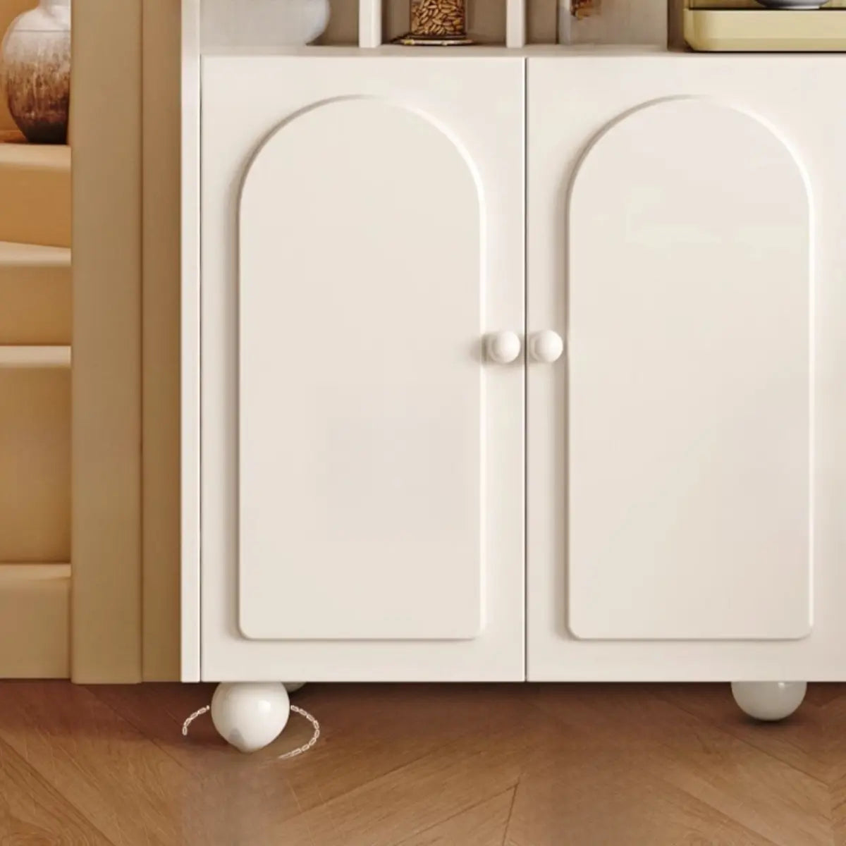 Narrow White Tall Open Storage Sideboard with Shelves Image - 15