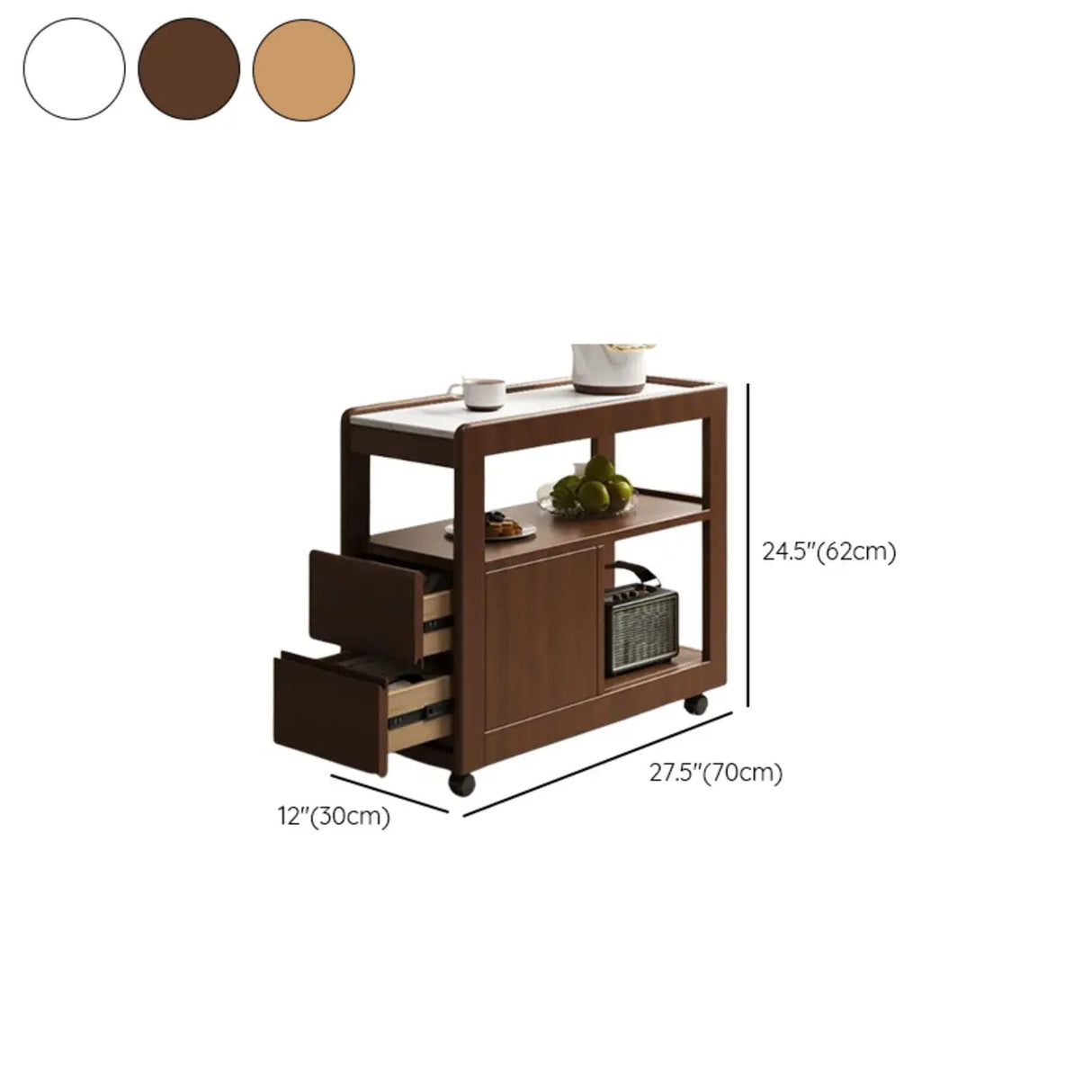 Natural 2-Drawers Rectangle stone Rollers Chairside Table