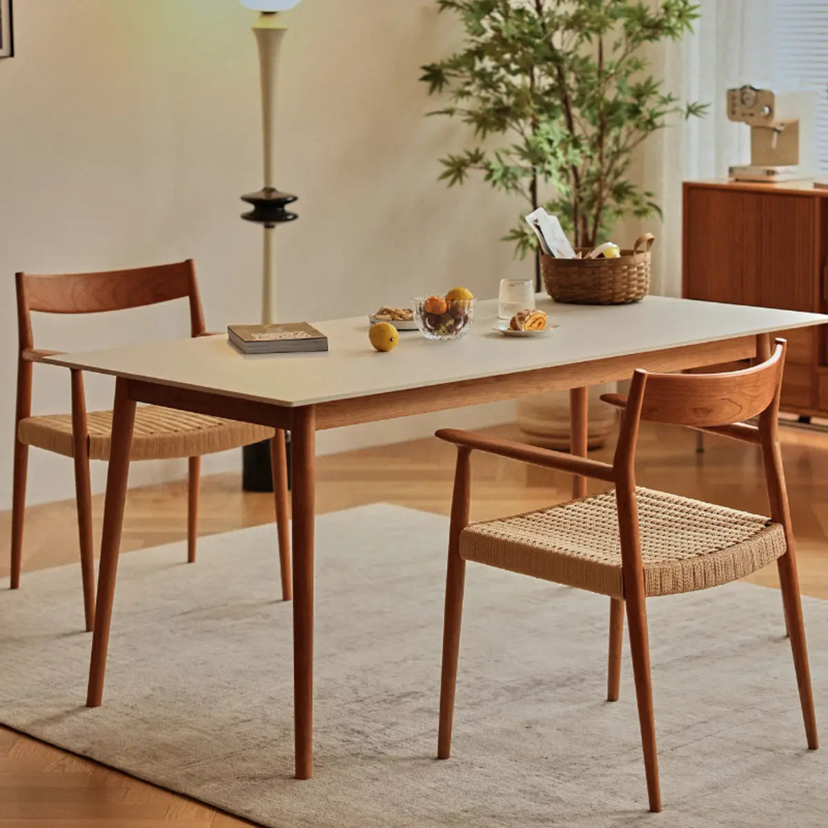 Natural Arm Chair Braided Rope Seat Wood Dining Chair Image - 1