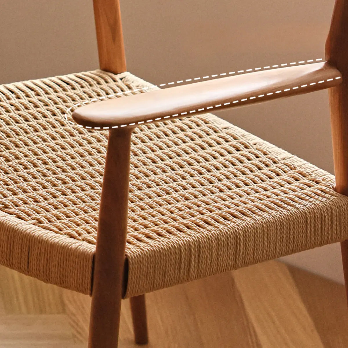 Natural Arm Chair Braided Rope Seat Wood Dining Chair Image - 14