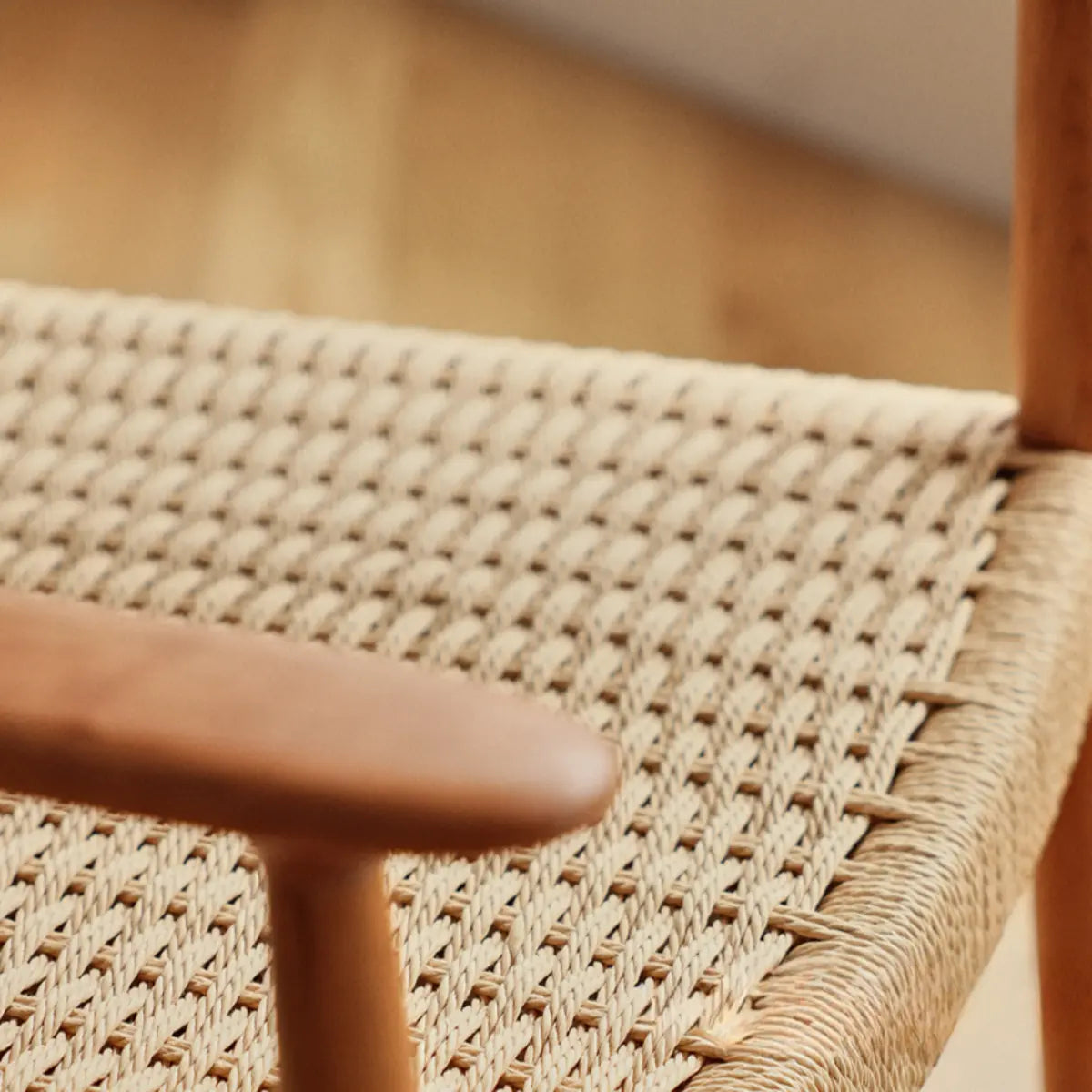 Natural Arm Chair Braided Rope Seat Wood Dining Chair Image - 16