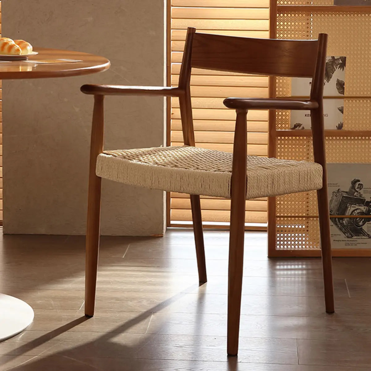 Natural Arm Chair Braided Rope Seat Wood Dining Chair Image - 4