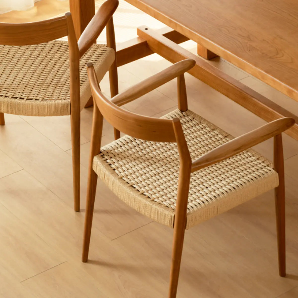 Natural Arm Chair Braided Rope Seat Wood Dining Chair Image - 5