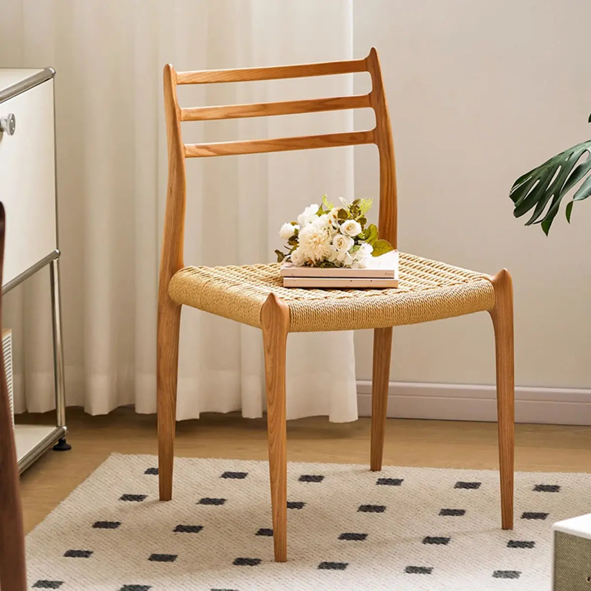 Natural Arm Chair Braided Rope Seat Wood Dining Chair Image - 6
