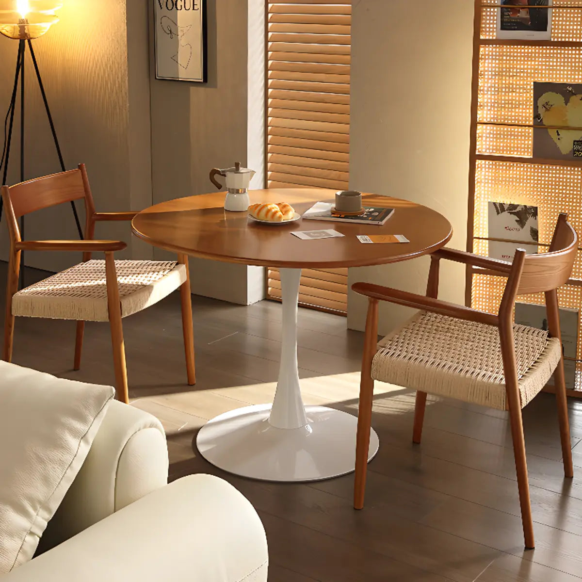 Natural Arm Chair Braided Rope Seat Wood Dining Chair Image - 7