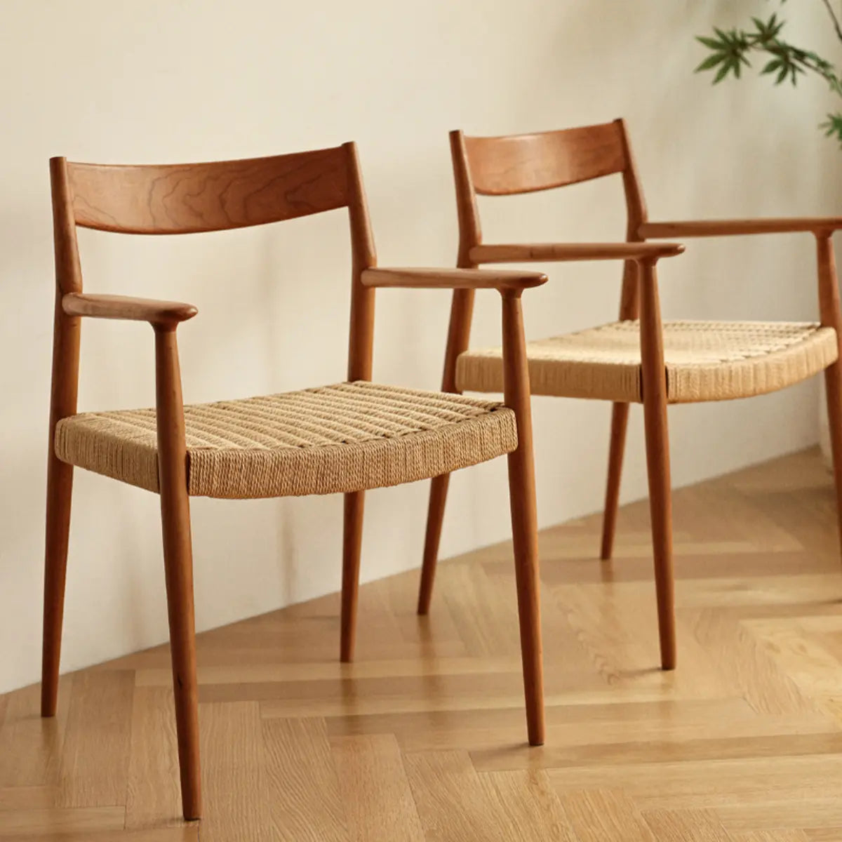 Natural Arm Chair Braided Rope Seat Wood Dining Chair Image - 8