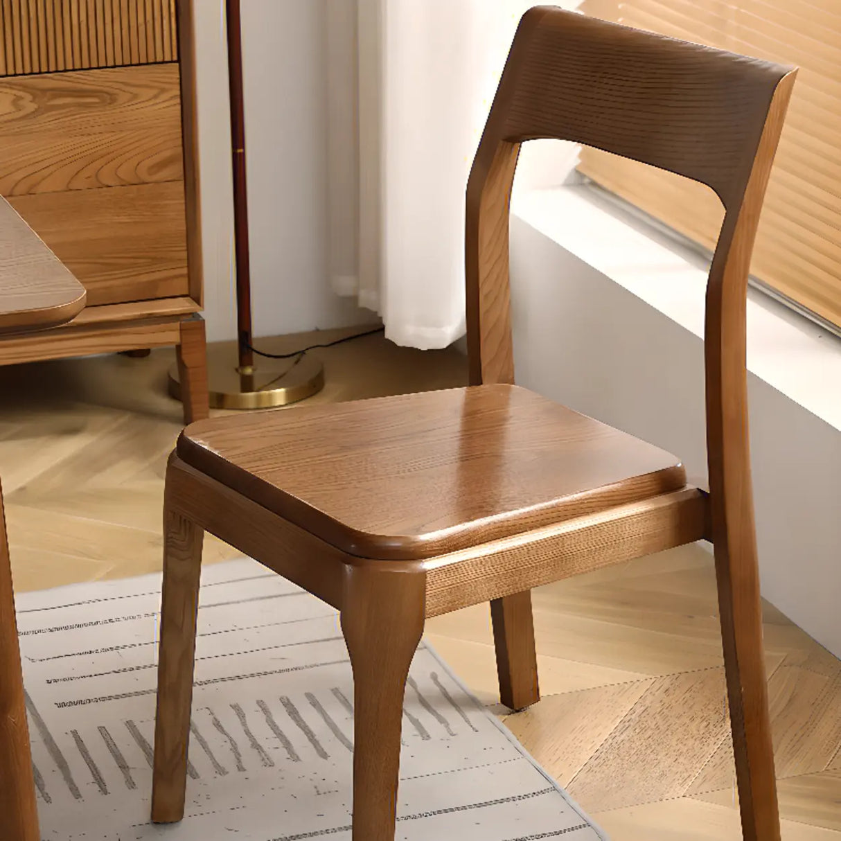 Natural Armless Rubberwood Dining Chairs Nut-Brown Image - 1