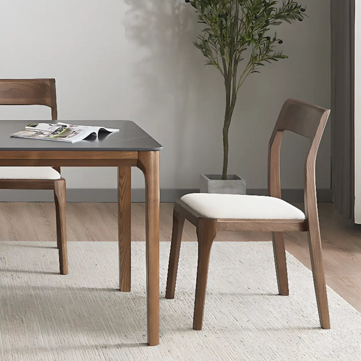 Natural Armless Rubberwood Dining Chairs Nut-Brown Image - 6