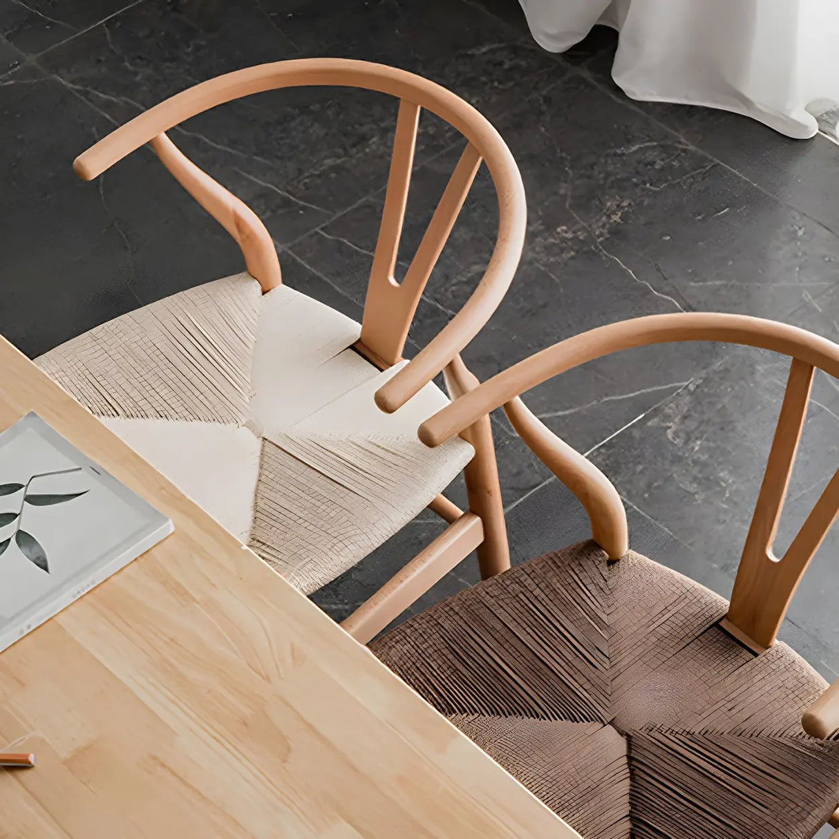 Natural Beech Wood Wishbone Back Dining Arm Chair Image - 17