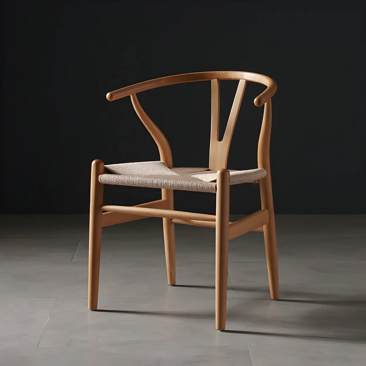 Natural Beech Wood Wishbone Back Dining Arm Chair Image - 2