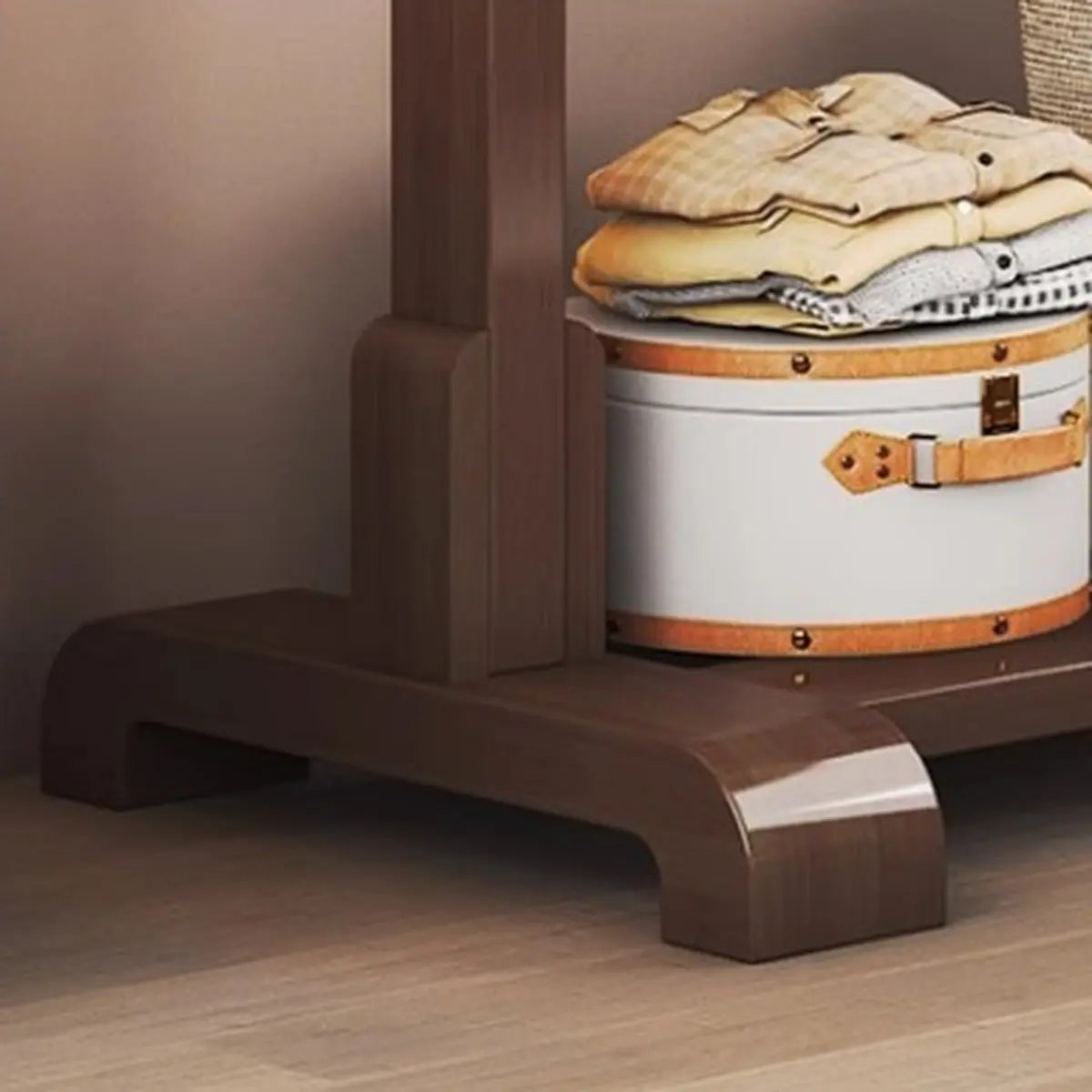 Natural Color Shelves and Hooks Wood Freestanding Coat Rack Image - 10