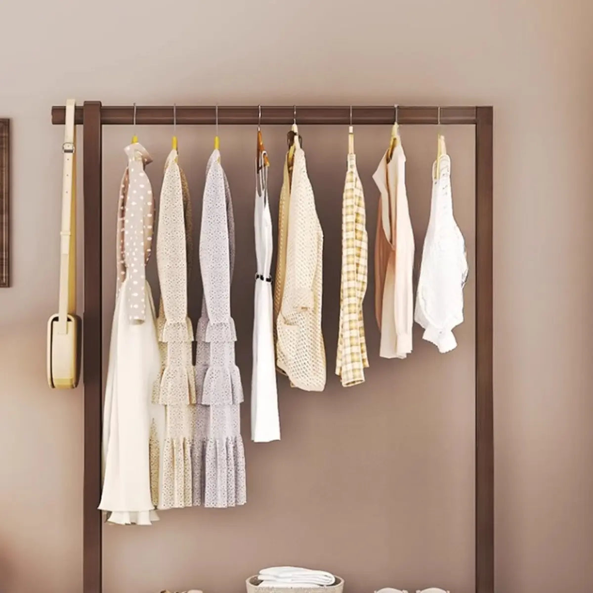 Natural Color Shelves and Hooks Wood Freestanding Coat Rack Image - 14