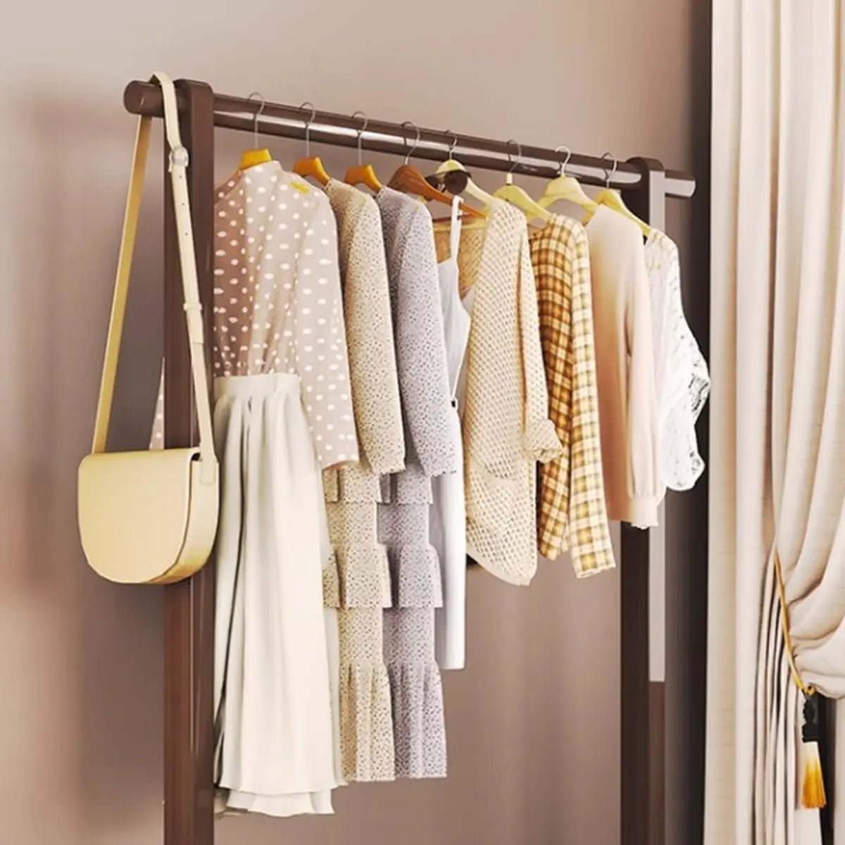 Natural Color Shelves and Hooks Wood Freestanding Coat Rack Image - 16