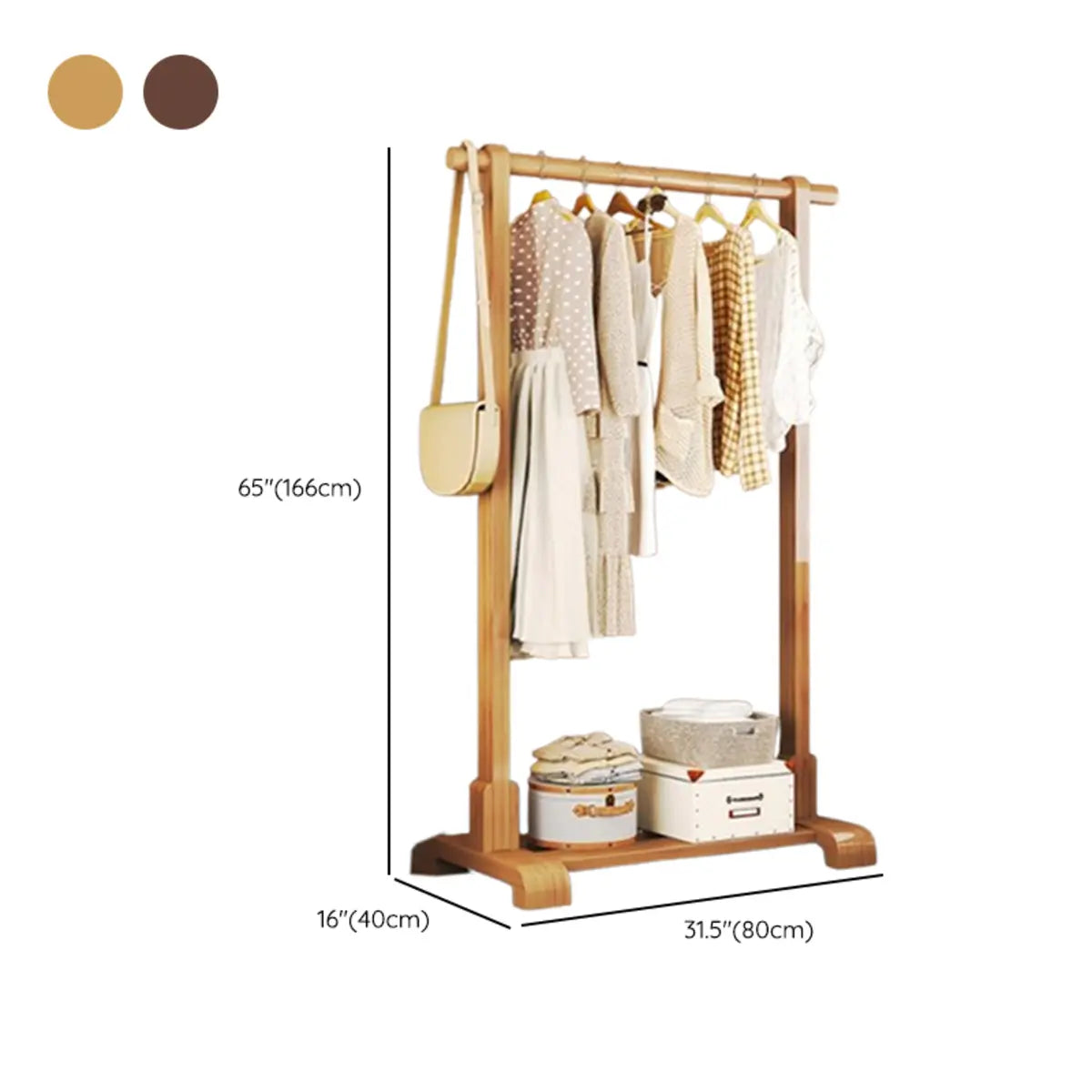 Natural Color Shelves and Hooks Wood Freestanding Coat Rack Image - 19