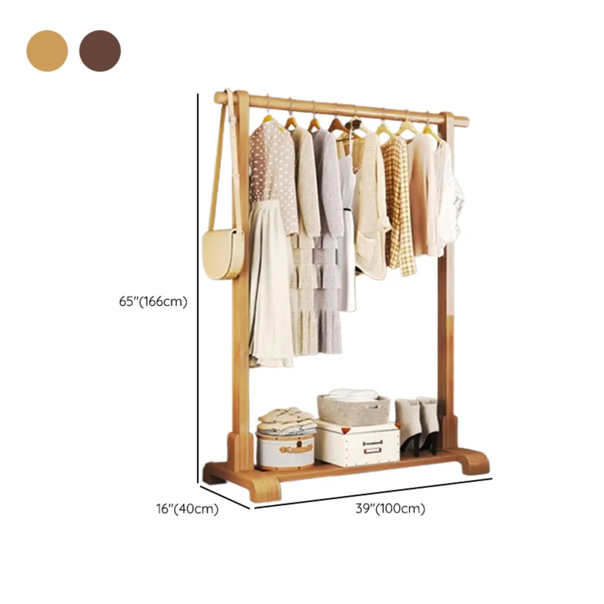 Natural Color Shelves and Hooks Wood Freestanding Coat Rack Image - 20