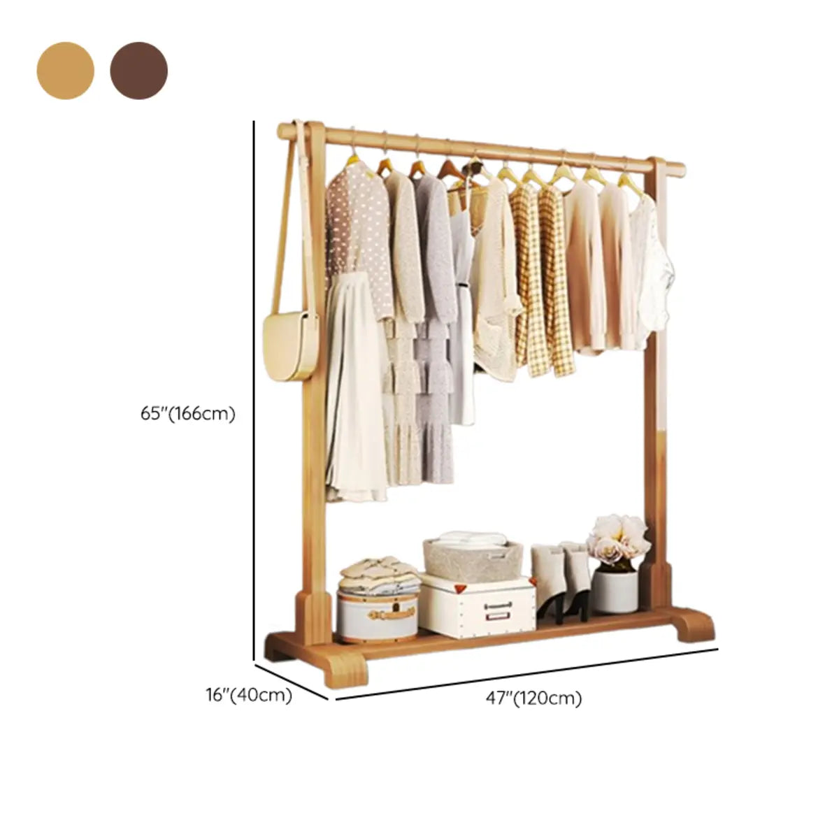 Natural Color Shelves and Hooks Wood Freestanding Coat Rack Image - 21