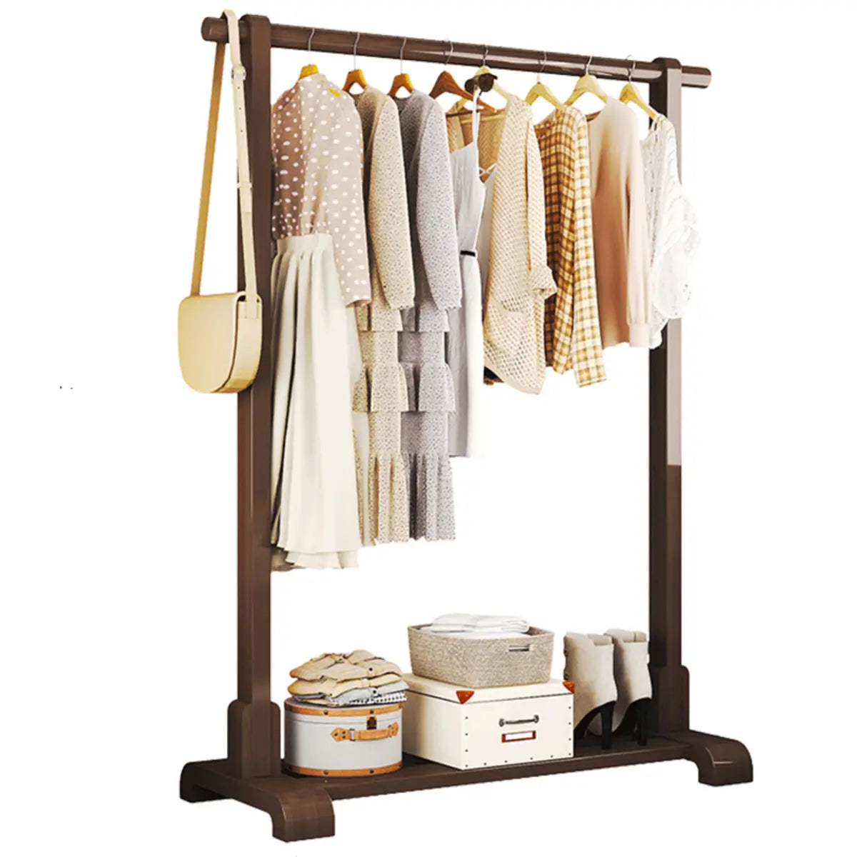 Natural Color Shelves and Hooks Wood Freestanding Coat Rack Image - 8