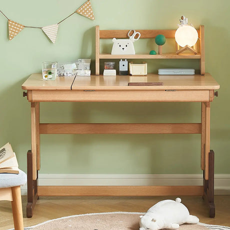 Natural Finish Adjustable Height Wood Kids Writing Desk Image - 1
