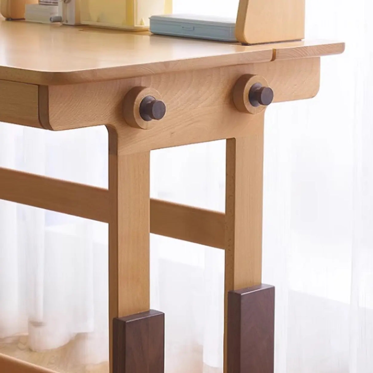 Natural Finish Adjustable Height Wood Kids Writing Desk Image - 10