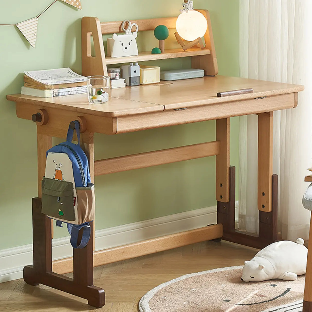 Natural Finish Adjustable Height Wood Kids Writing Desk Image - 4