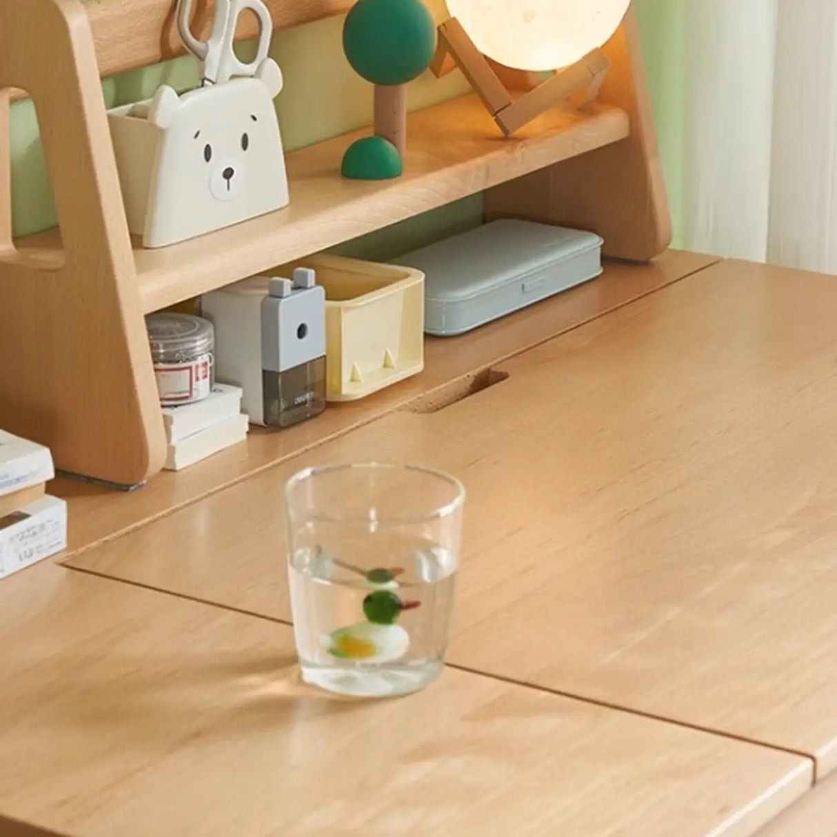 Natural Finish Adjustable Height Wood Kids Writing Desk Image - 7