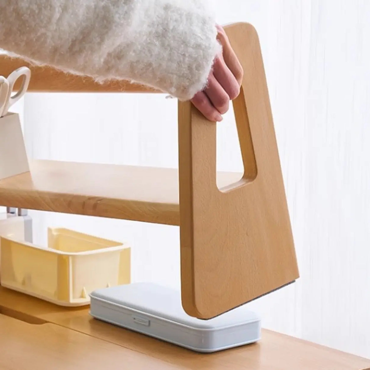 Natural Finish Adjustable Height Wood Kids Writing Desk Image - 8