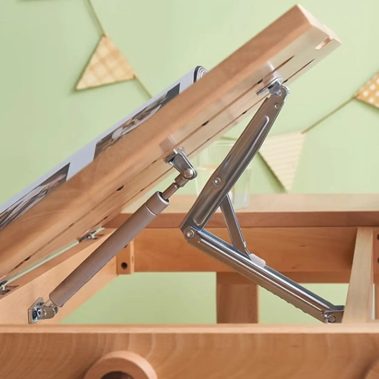 Natural Finish Adjustable Height Wood Kids Writing Desk Image - 9