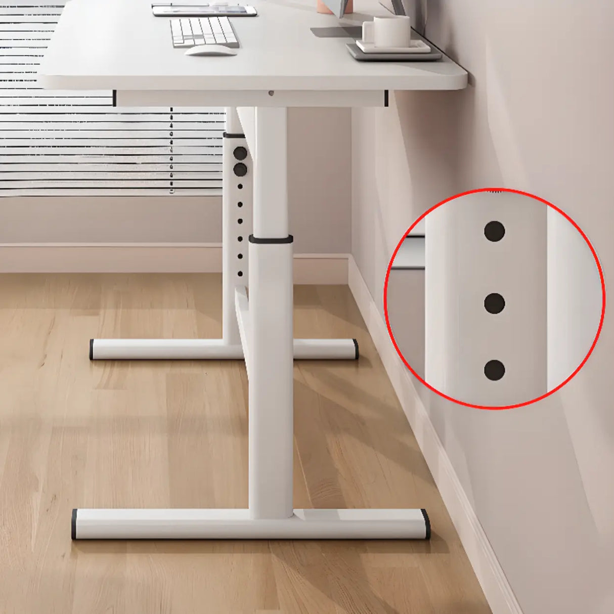 Natural Finish Adjustable Rectangle Wood Computer Desk Image - 8