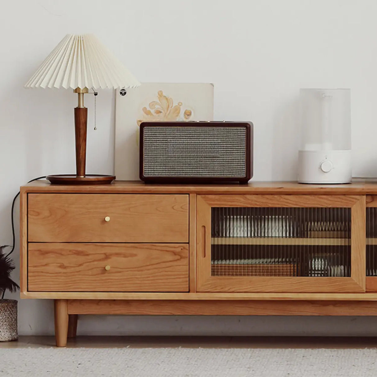 Natural Finish Cherry Wood Enclosed Storage TV Stand Image - 10