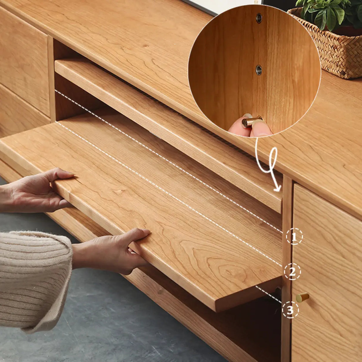 Natural Finish Cherry Wood Enclosed Storage TV Stand Image - 11