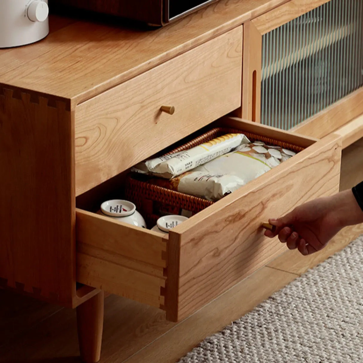 Natural Finish Cherry Wood Enclosed Storage TV Stand Image - 12