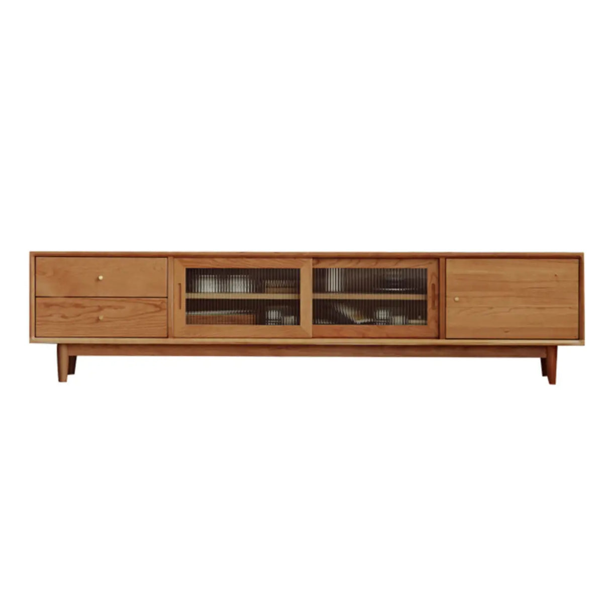 Natural Finish Cherry Wood Enclosed Storage TV Stand Image - 6