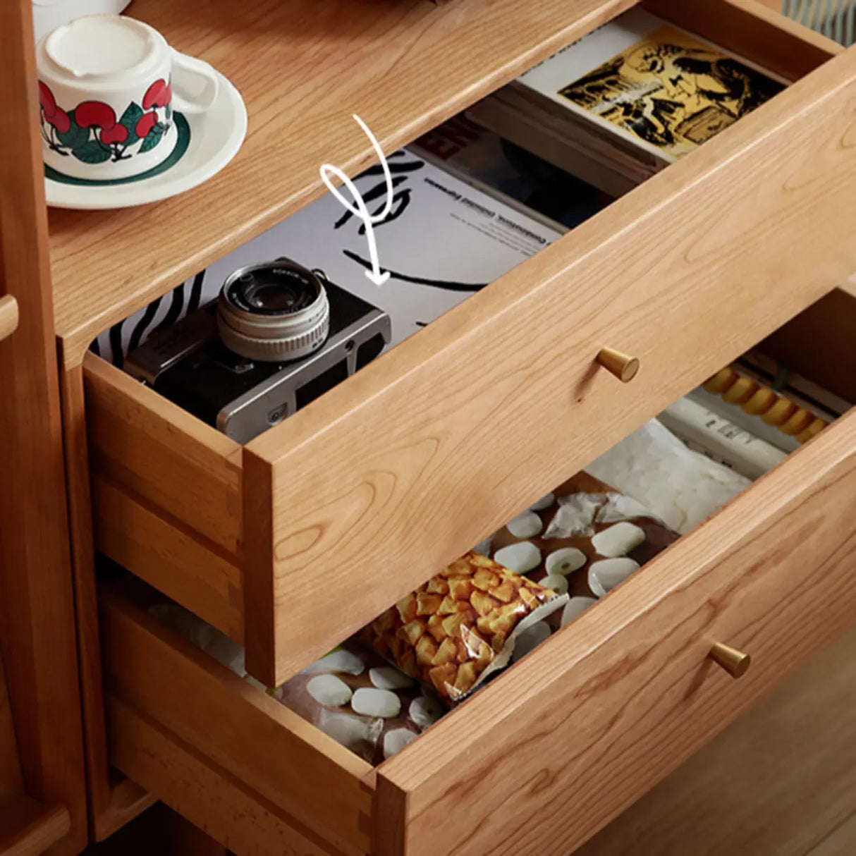 Natural Finish Cherry Wood Enclosed Storage TV Stand Image - 7