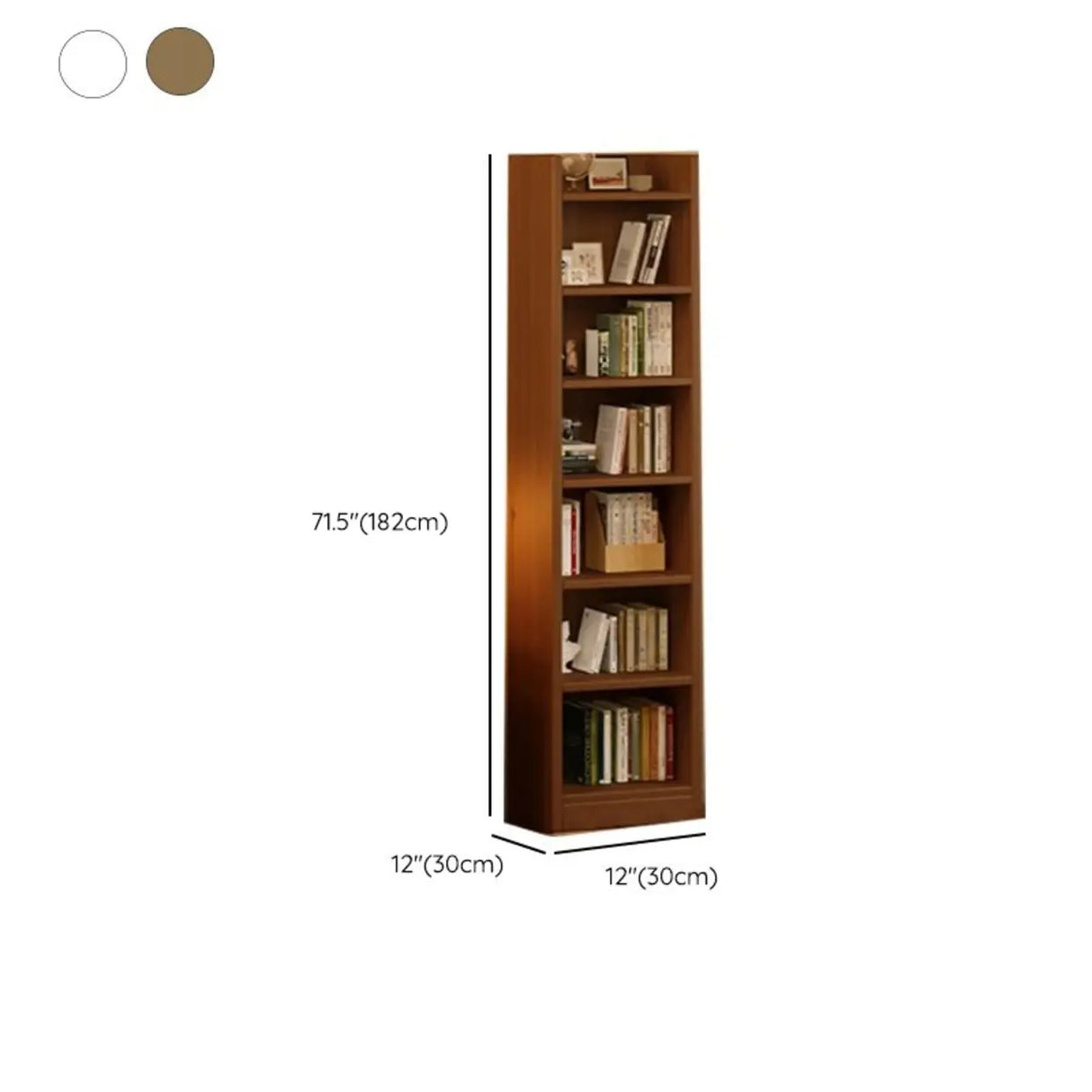 Natural Finish Classic Timber 7 Shelves Narrow Bookcase Image - 14